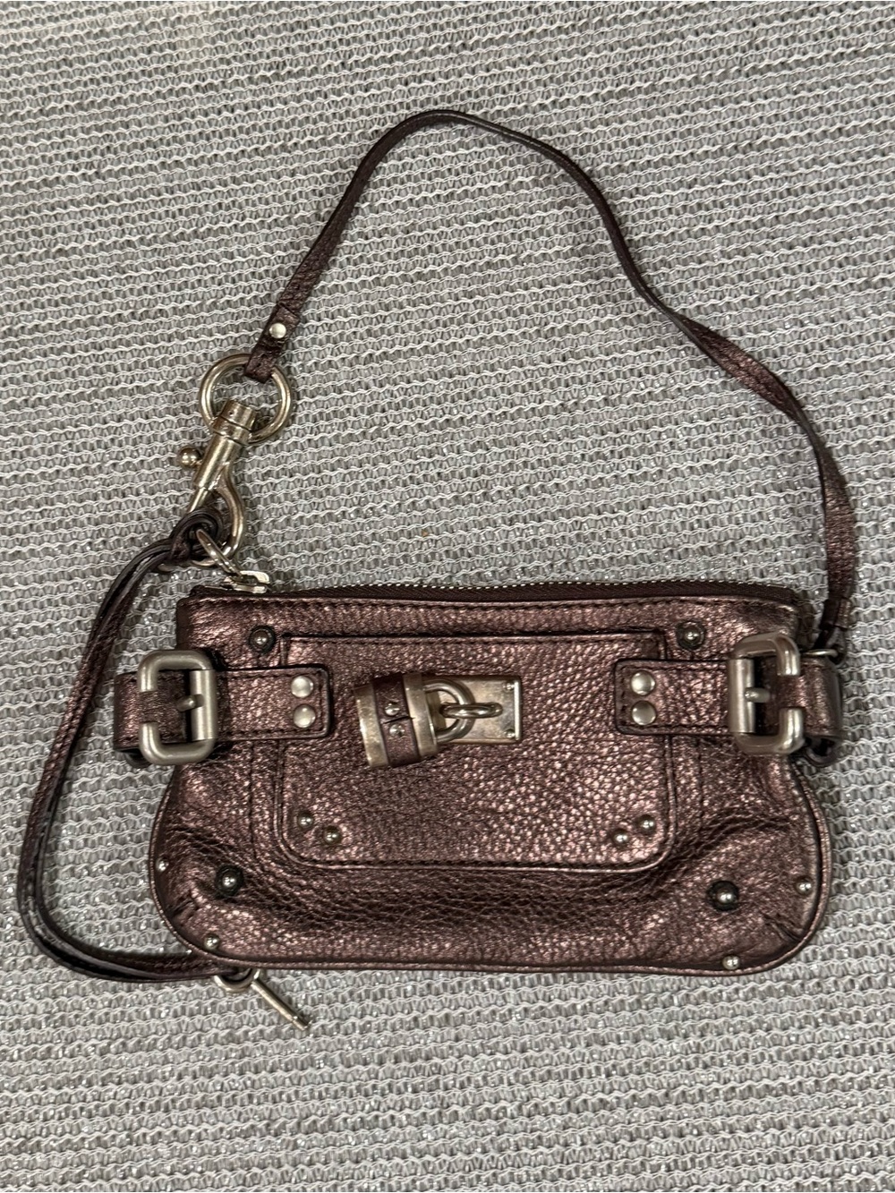 Chloe Metallic Bronze Leather Wristlet with Silver Hardware
